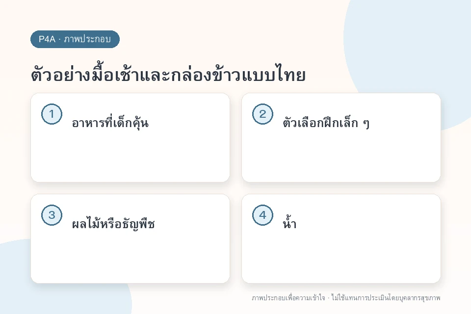 ตัวอย่างมื้อเช้าและกล่องข้าวแบบไทย