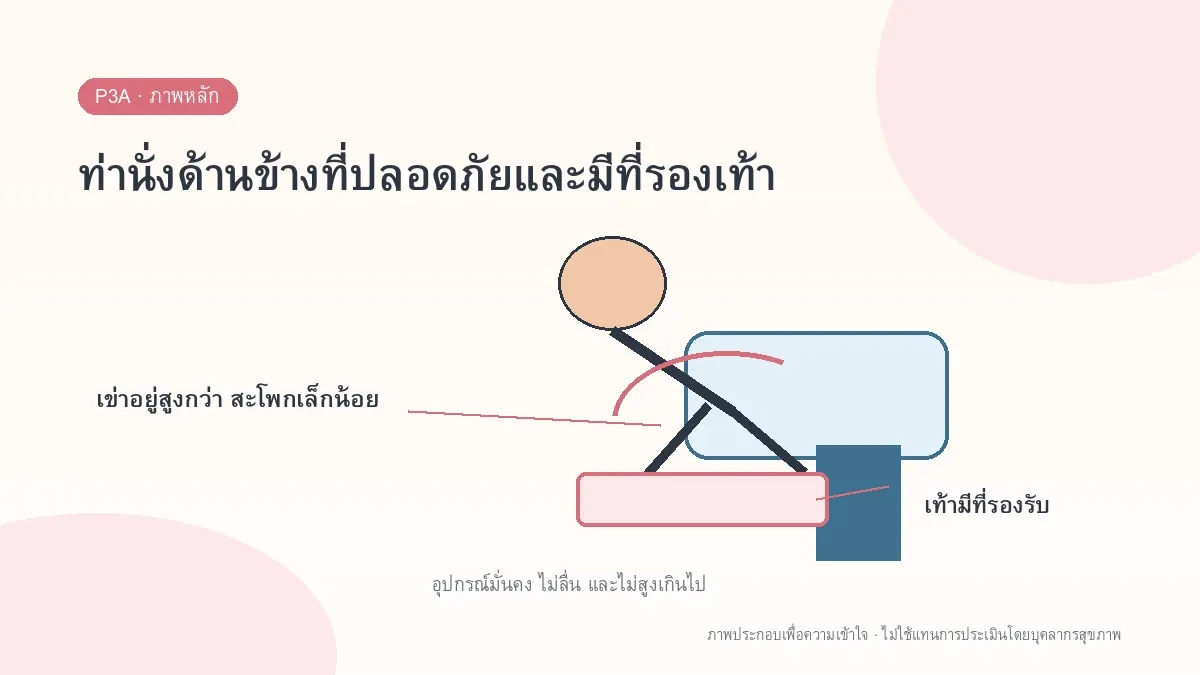 ท่านั่งด้านข้างที่ปลอดภัยและมีที่รองเท้า